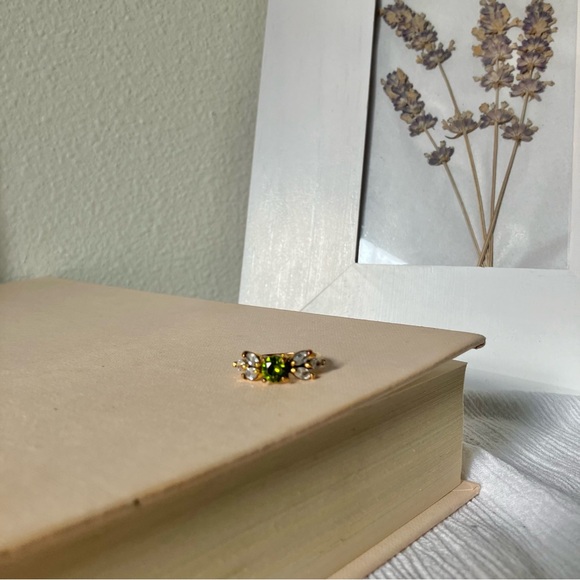 925 Green Stone Floral Gold Ring “Elfa” Peridot Emerald Olive Tourmaline Moss - Picture 6 of 16
